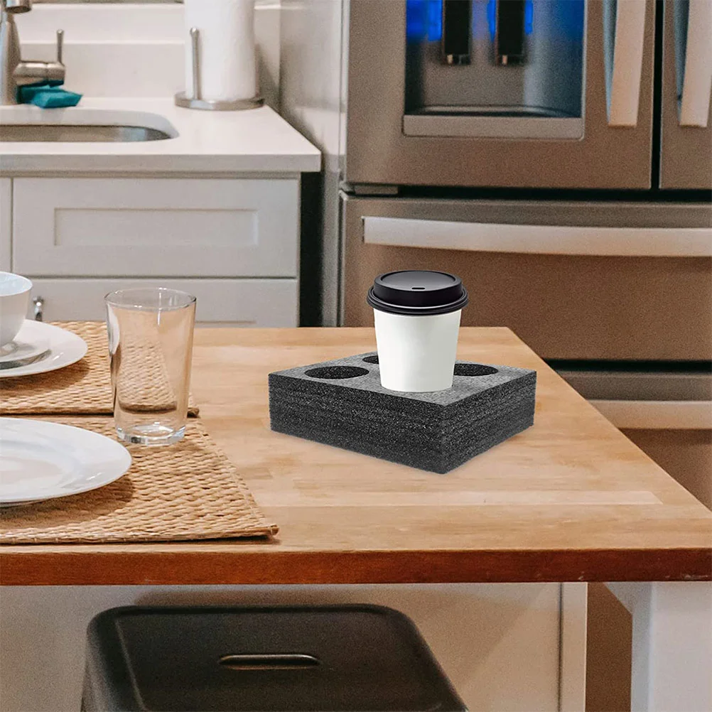 4 Cup Cotton Tray Black Takeout Cup Holder Beverage Packing Box Drink Carrier Non Deform Easy Use Lightweight Proper Size