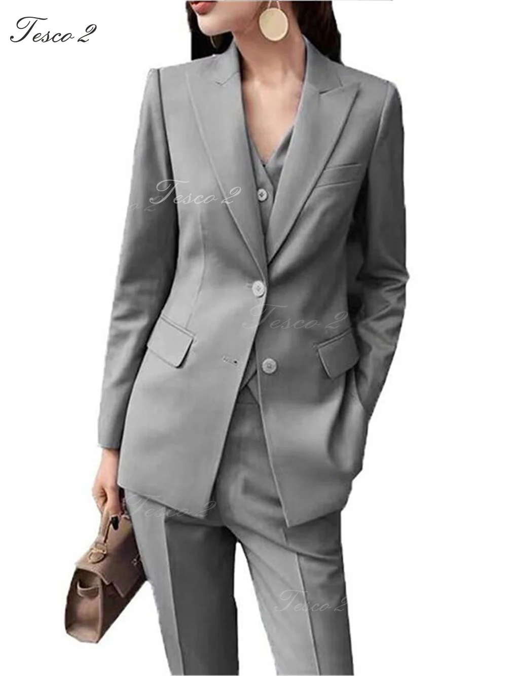 3 Pcs Women PantSuits For Women Peak Lapel Blazer Slim Fit Long Pants Vest  Officer Lady Trousers Suits