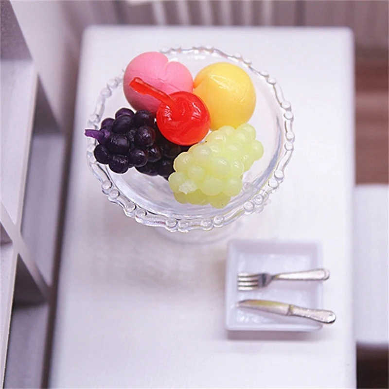 1 Set Miniature Food DIY Craft For Dollhouse Mini Dessert Pan Cake Stand Fruit Tray Doll Kitchen Living Room Decor Toy 3