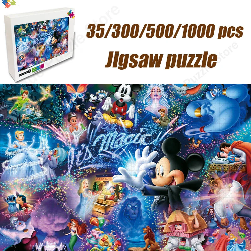 35/300/500/1000Pcs Disney Mickey Mouse Wooden Jigsaw Puzzle Family Kid's Birthday Gift Diy Manual Assembly Toys Home Decoration handmade diy cabin starry sky flower house led lamp wooden assembly toys architectural model decoration children gifts ug323