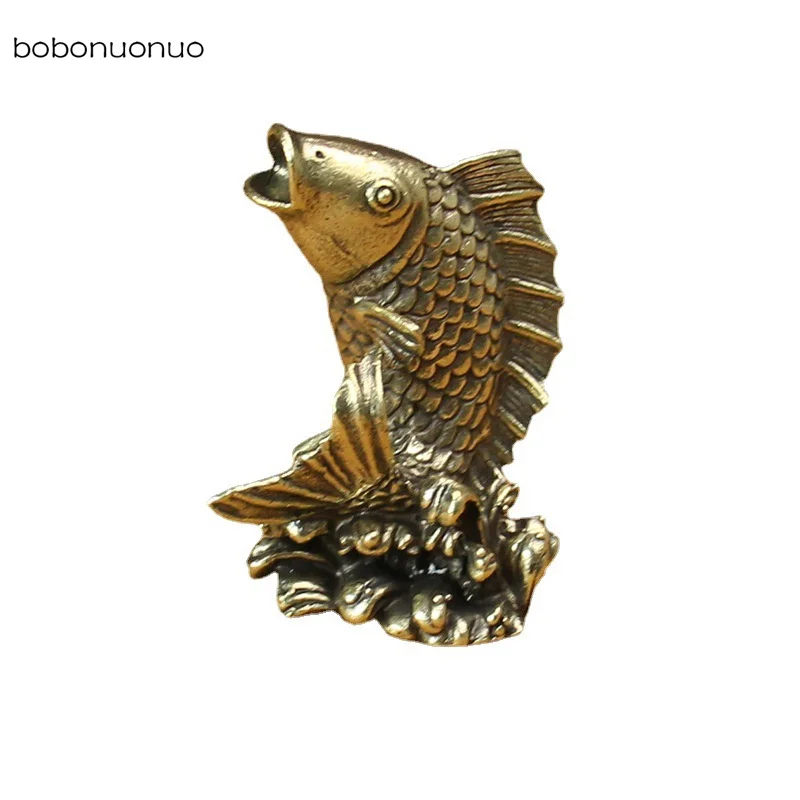 Solid Copper Koi Fish Figurines Miniatures Office Desktop Ornament