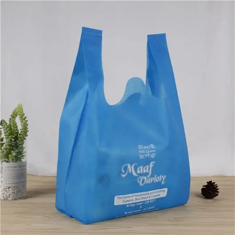 Whole1000pcs/lot 경제 사용자 정의 인쇄 로고 비 짠 조끼 가방 슈퍼마켓 쇼핑에 재사용 가능한 친환경 고품질