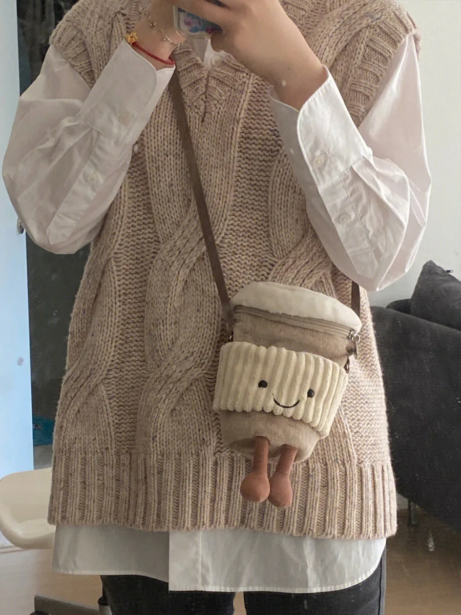 JIAERDI Plush Coffee Cylinder Messenger Bag Women New Cartoon Milk Casual Crossbody Bags Hot Girls Ins Toy Water Cup Bag Y2k