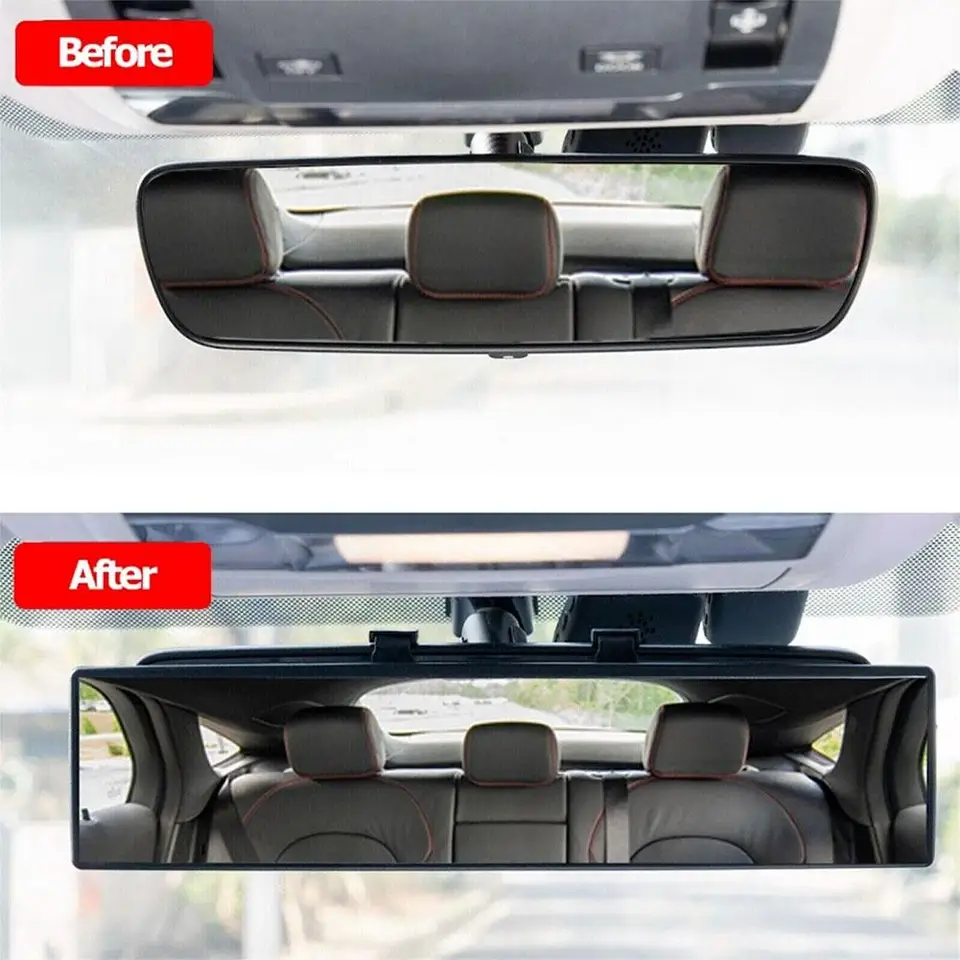 300mm Wide Convex Clip-On Panoramic Rear View Mirror - Universal Fit, Black Border, JDM Style 7 thumbnail image
