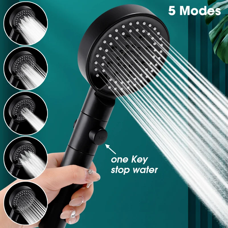 

5 Modes Water Saving Shower Head Adjustable High Pressure Shower One-key Stop Water Massage Shower Head for Bathroom Accessories