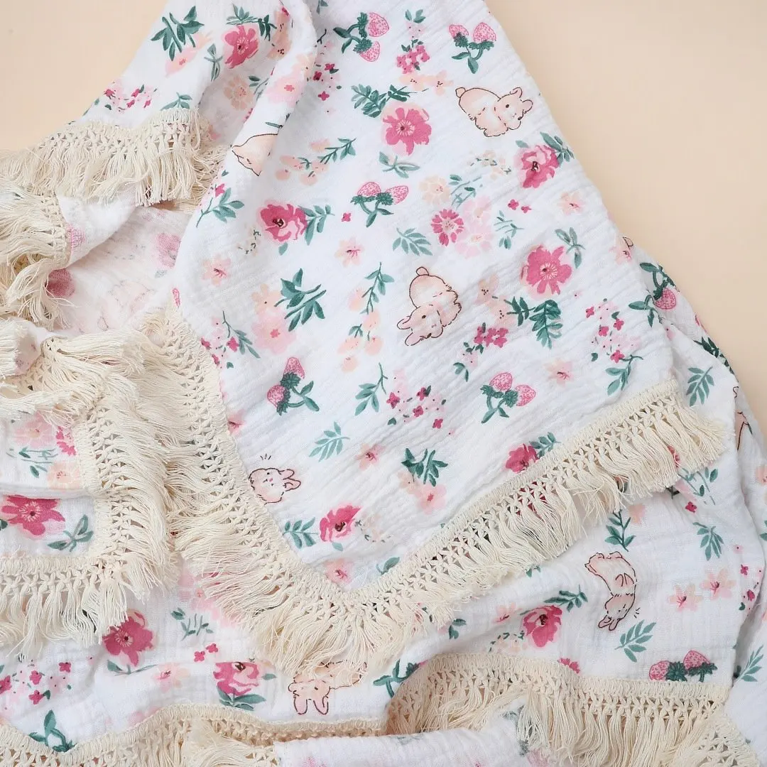 2 Layer Cotton Muslin Baby Blanket Floral Sunflower Newborn Swaddle Wrap Cloth Boy Girl Receiveing Blanket Baby Stroller Blanket 4