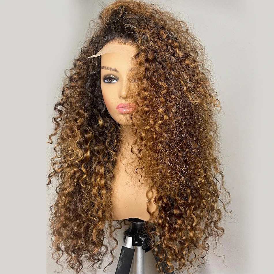 

180%Density Soft Natural Hairline Ombre Blonde 26“Long Kinky Curly Lace Front Wig for Black Women BabyHair Glueless Preplucked