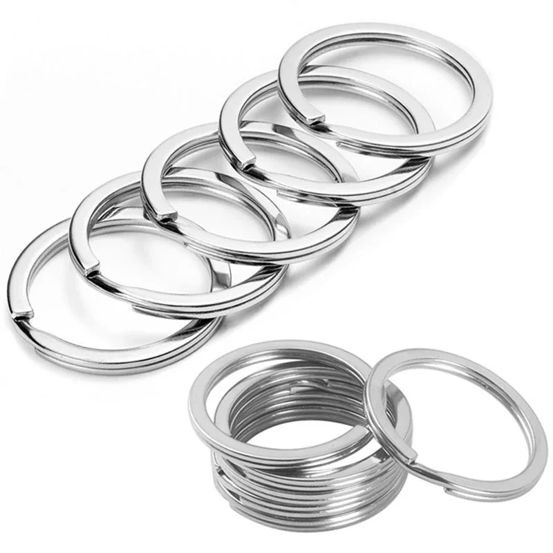 LLavero de Metal en blanco de 10-50 piezas, llavero de acero inoxidable de 25/30mm, redondo, plano, dividido, círculo pulido para manualidades