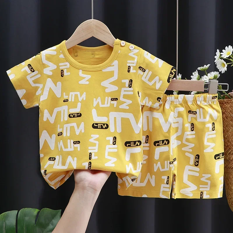 Cartoon Print Pure Cotton Toddler Tracksuit - 2 Piece Set (T-Shirt & Shorts)