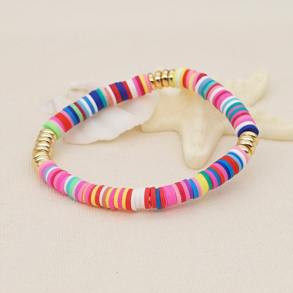 Go2Boho Heishi Clay Disc Beaded Bracelet Autum Winter For Women Fashion Fall Jewelry Gold Color Holiday Gift beaded bracelet