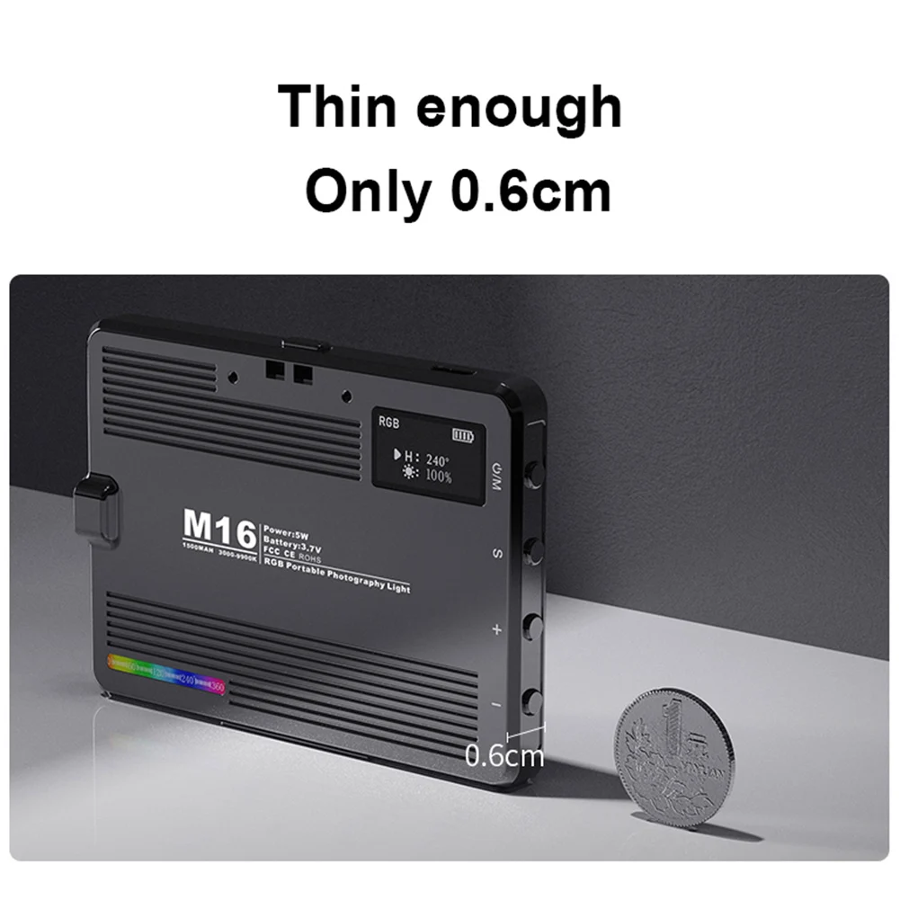 3000-9900K 1500mAh LED Video Light RGB LED Video Light Type-C Rechargeable Photography Fill Camera Lighting Panel for Vlogging