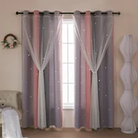 Gradient Double-Layer Perforated Curtains, Hollowed Out Stars, Children'S Room Shading Decoration, One Piece Set