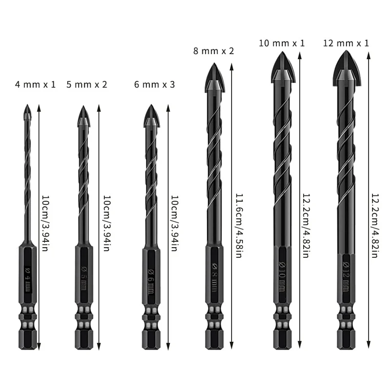 3-12mm kříž šestihranná dlážděná vrtačka bitech sada sklo keramika beton výmol otvírač cihla natvrdo slitina trojúhelník štípnutí beton vrtačka bitech