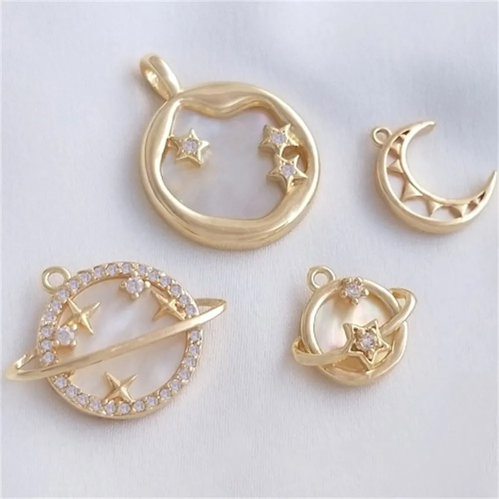 

Sticking Natural Mother Shell 14K Package Gold Shell Moon Stars Universe Planet Moon Pendant Diy Bracelet Necklace Charms Pendan