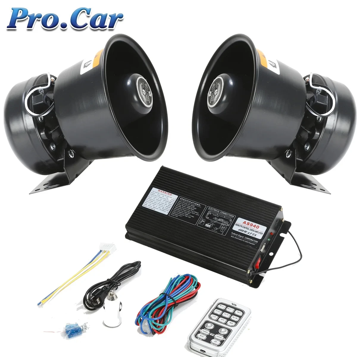 400W Police Siren System - 12V Emergency Vehicle Siren With 18 Tones & Remote Control For Trucks