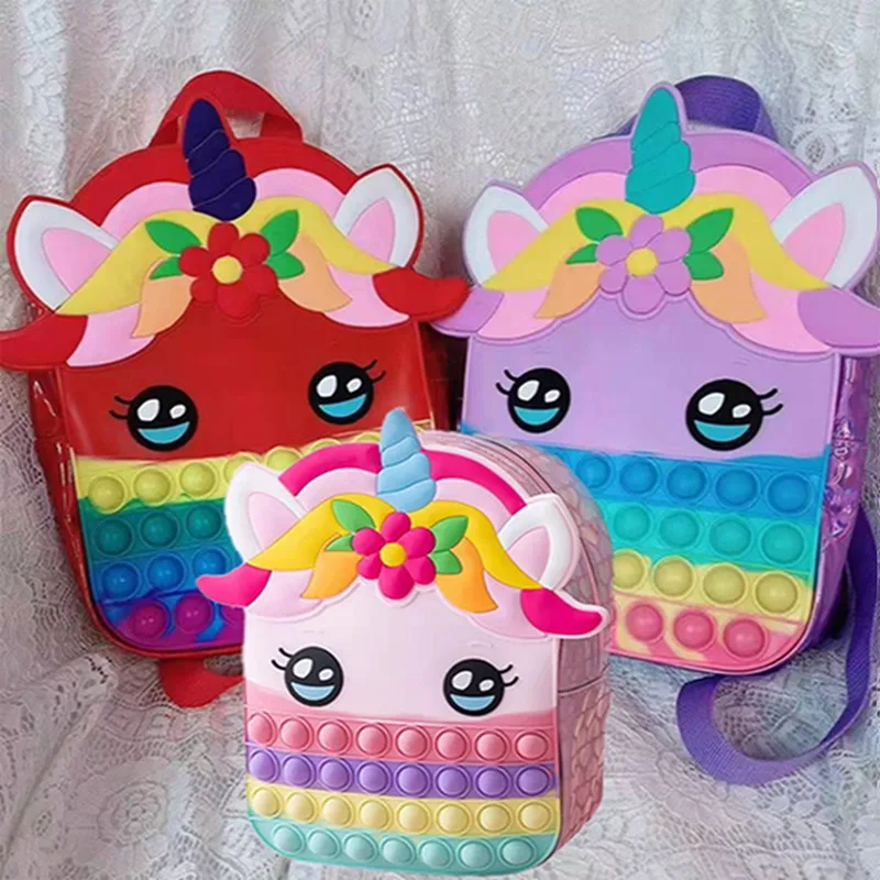 

Pop Antistress Cute Unicorn Backpack Decompression Bag Push Bubble Stress Relief Squishy Anti-Stress Schoolbag Boy Girls Gift