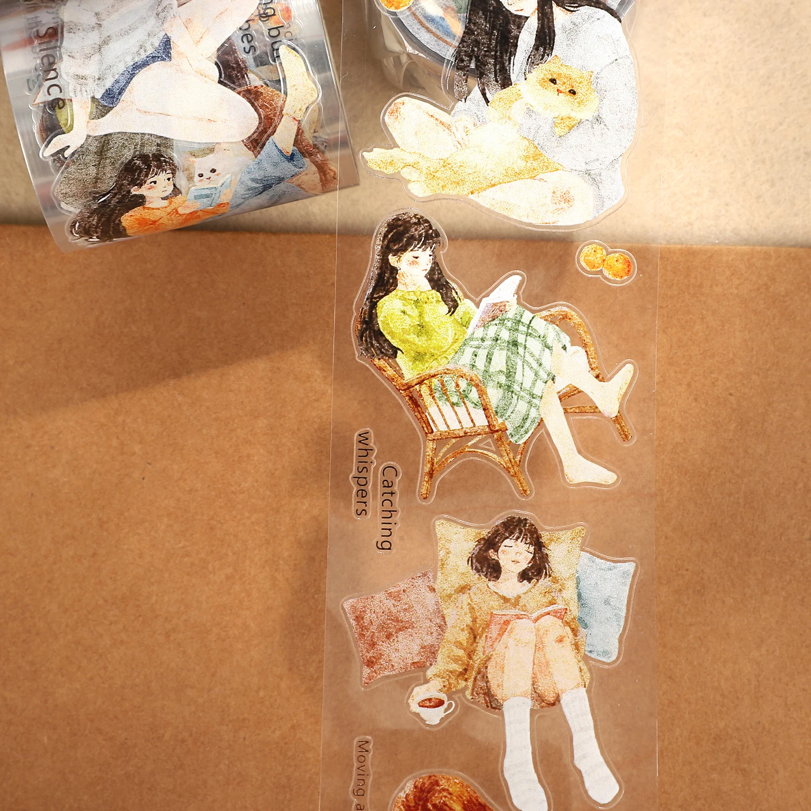 45mm*5.2m 빈티지 소녀 캐릭터 풍경 PET 테이프 크리에이티브 DIY 저널 재료 콜라주 스크랩북킹 문구류