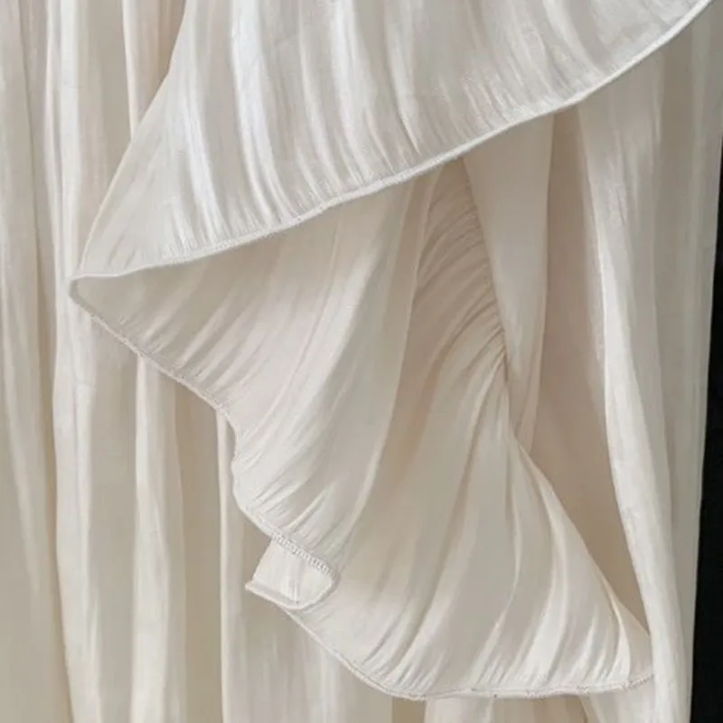 Women\'s Solid V-Neck Ruffles Folds Pullover Shirt Spring Korean Fashion Female Clothing Loose Bubble Sleeve Sweet Blouses Tops
