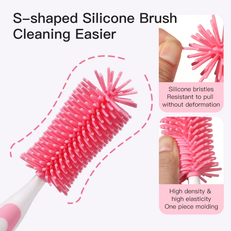 Cleaning Brush Set 3 in 1 Mother-child Silicone Baby Bottle Cup Cleaning Brush Suction Stand Type Feeding Clean Tool Set