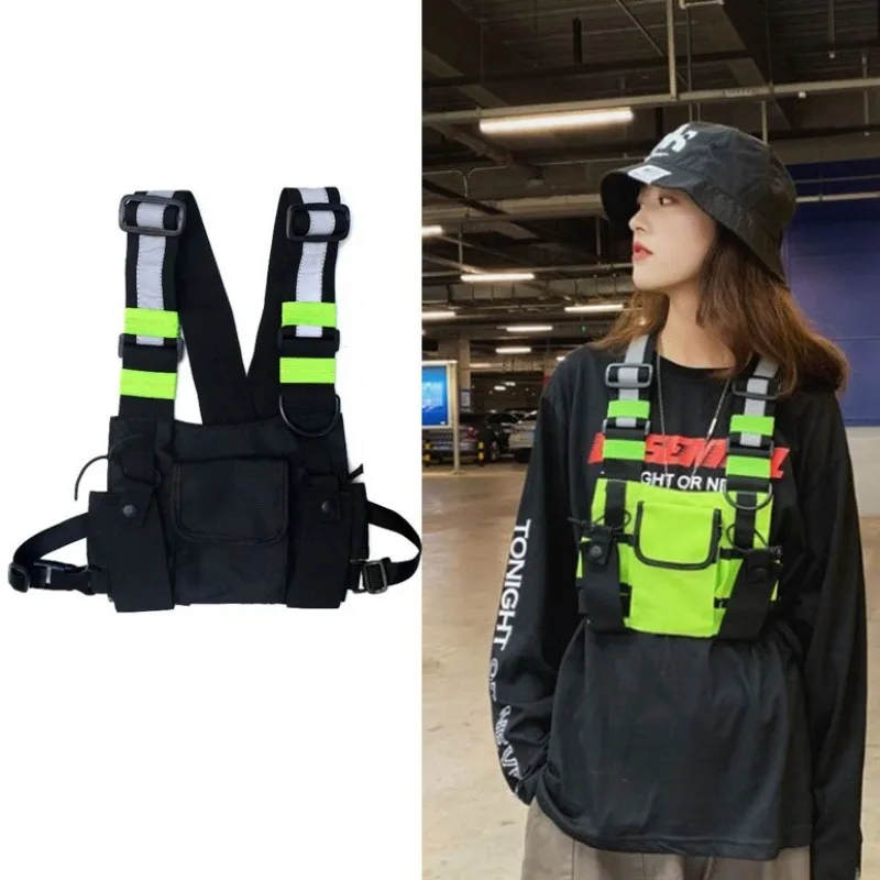 Functional Tactical Chest Bag For Men Fashion Bullet Hip Hop Vest Streetwear Bag Waist Pack Unisex Black Chest Rig Bag
