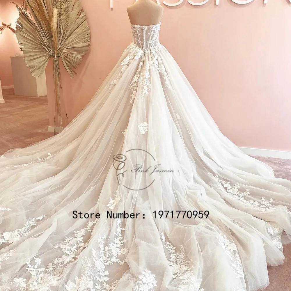 Strapless Glitter Wedding Dress ForPrincess A Line Lace 2024 New Applique Elegant Bridal Gowns Zipper Back Robe De Mariée 2