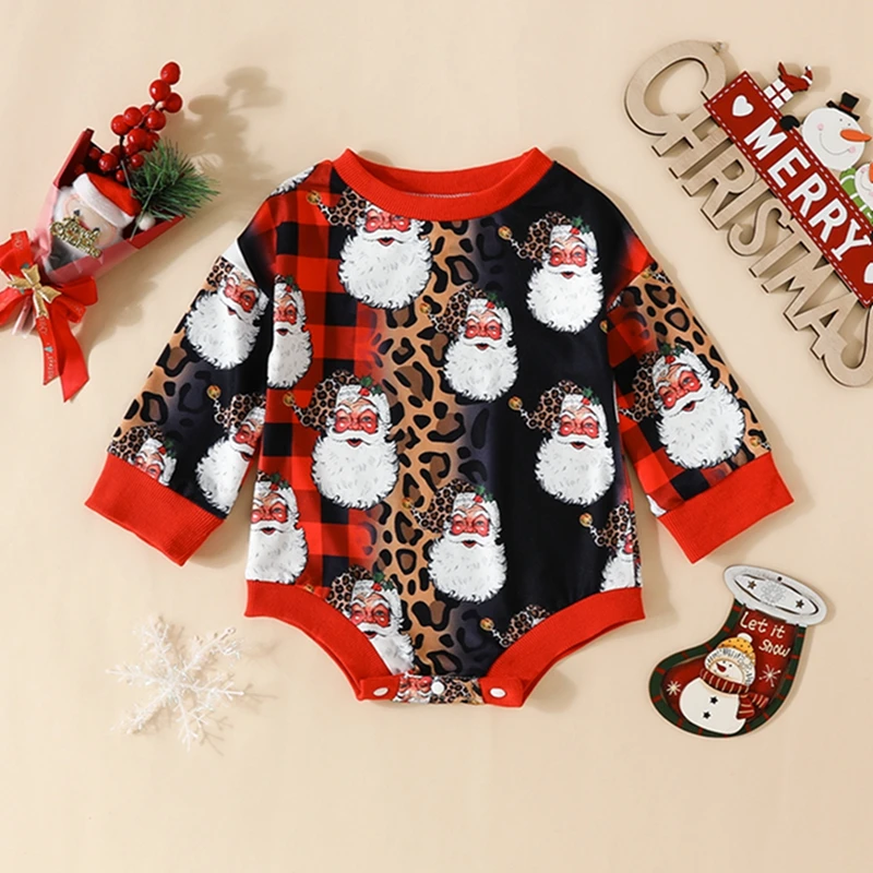 

Toddler Baby's Clothes Christmas Romper Long Sleeve Crew Neck Santa Pattern Bodysuit Newborn Winter Playsuit Children's Clothing