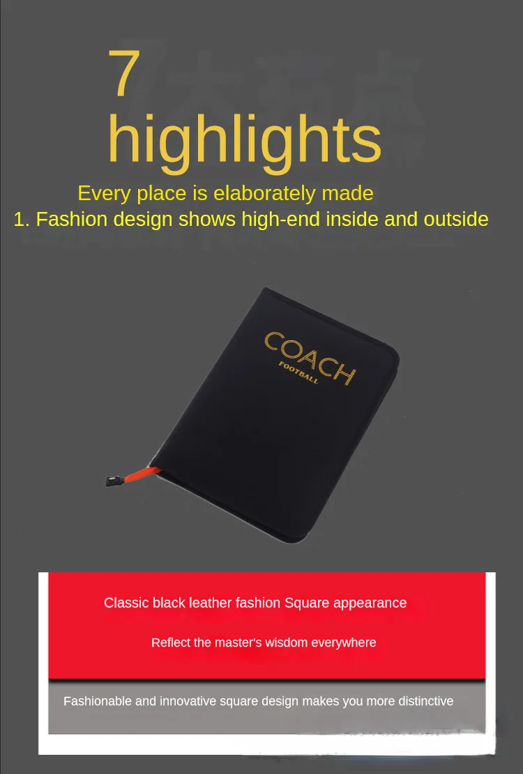 Soccer Tactical Board Coach Tactical Board Magnetic Zipper Foldable Strategy with Pen Clipboard