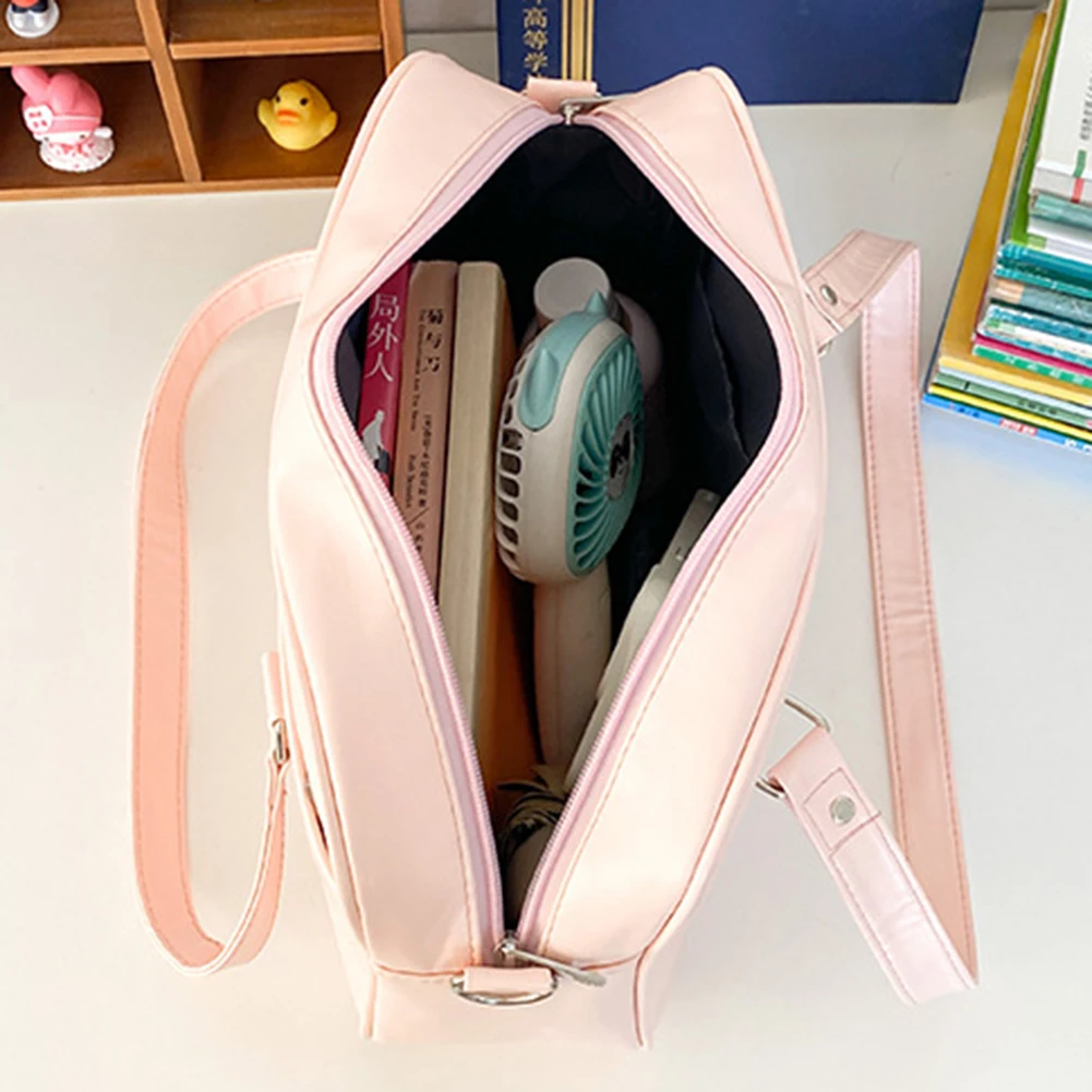 Women Girls Cosplay Satchels Transparent Love Heart PU Jk School Handbag Adjustable Strap Japanese School Bag Chic Commuting Bag
