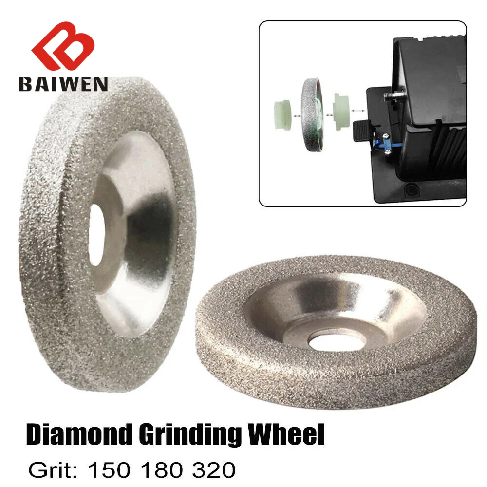 2Inch/50mm Diamond Grinding Wheel Disc Cup Emery Milling Sharpener 10mm Hole Rotary Tool For Glass Stone 150/180/320 Grit 1Pcs diamond file glass marble jade polished assorted emery file set flat triangle round file