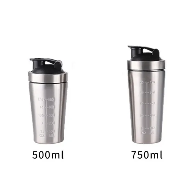 500/750ml Stainless Steel Protein Powder Shaker Bottle with Steel Ball and Scale Leak Proof Gym Fitness Sport Whey Shakes Cup 6