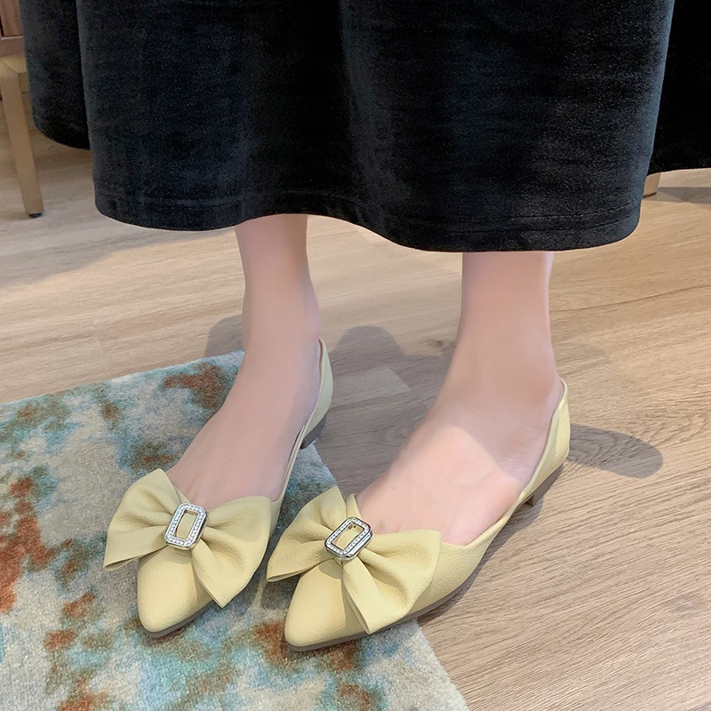 

Туфли женские классические, базовая Классическая обувь на плоской подошве, с бантом, без застежки, с кристаллами, заостренный носок, мягкая подошва, 2023