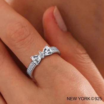 1Pc 925 sterling silver fashion high-end exquisite luxury diamond ring, Bow set with diamond ring, wedding ring, eng 1