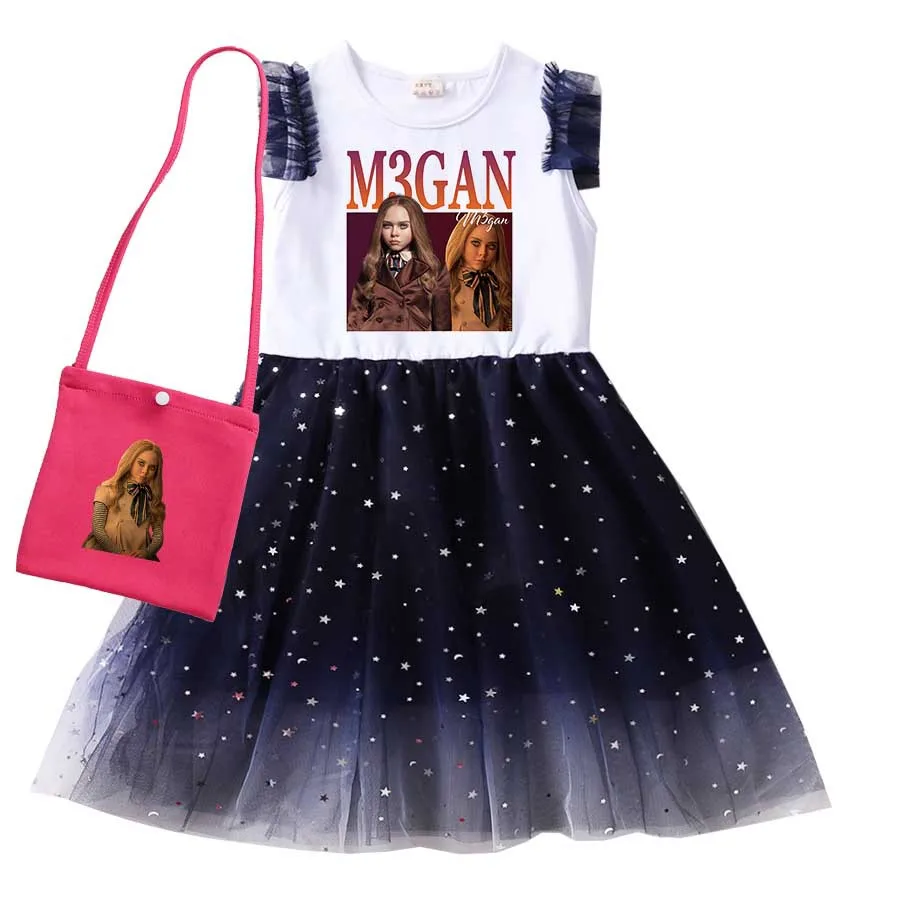 

Movie M3gan Dress Girls Casual Dresses Kids Costume Megan Clothing Baby Girl Summer Princess Vestidos Children Halloween Outfits