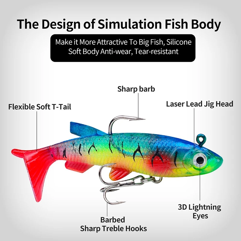 1/5pcs Jig Head Rubber Soft Bait for Bass 13.5g Silicone Pike Bait with Hook Sinking Swimbait Soft Bait Fishing Tackle Goods