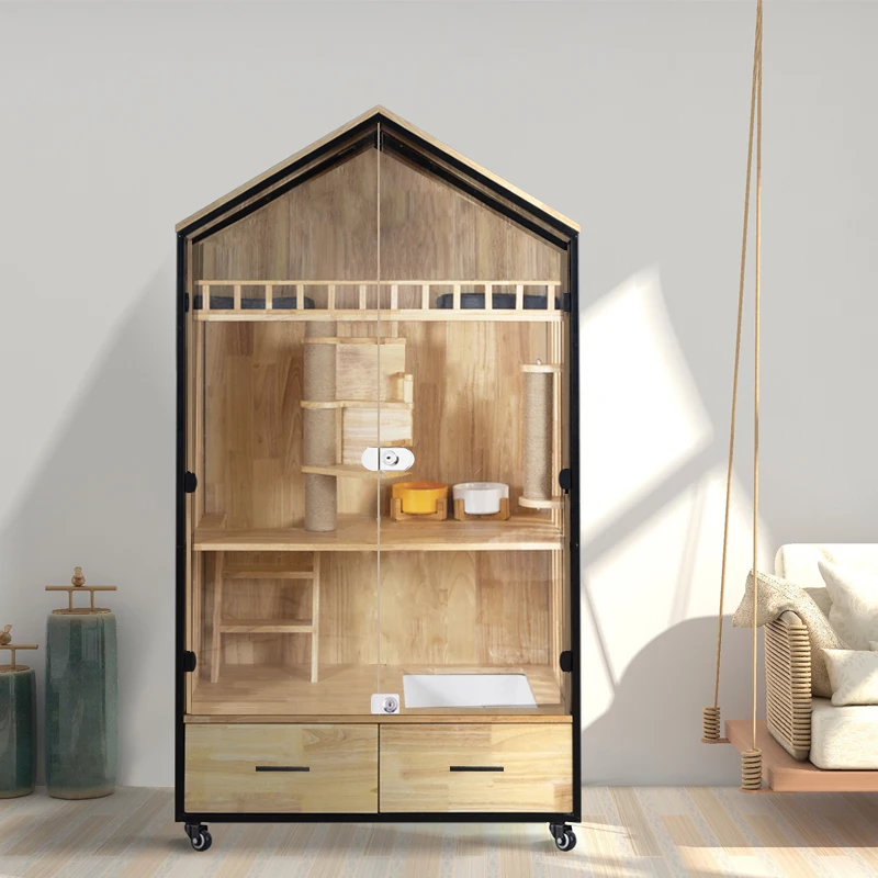 

Pet Cat Villa Solid Wood Cage Double Row Three Floor Household Cabinet House House Display Cabinet Nest