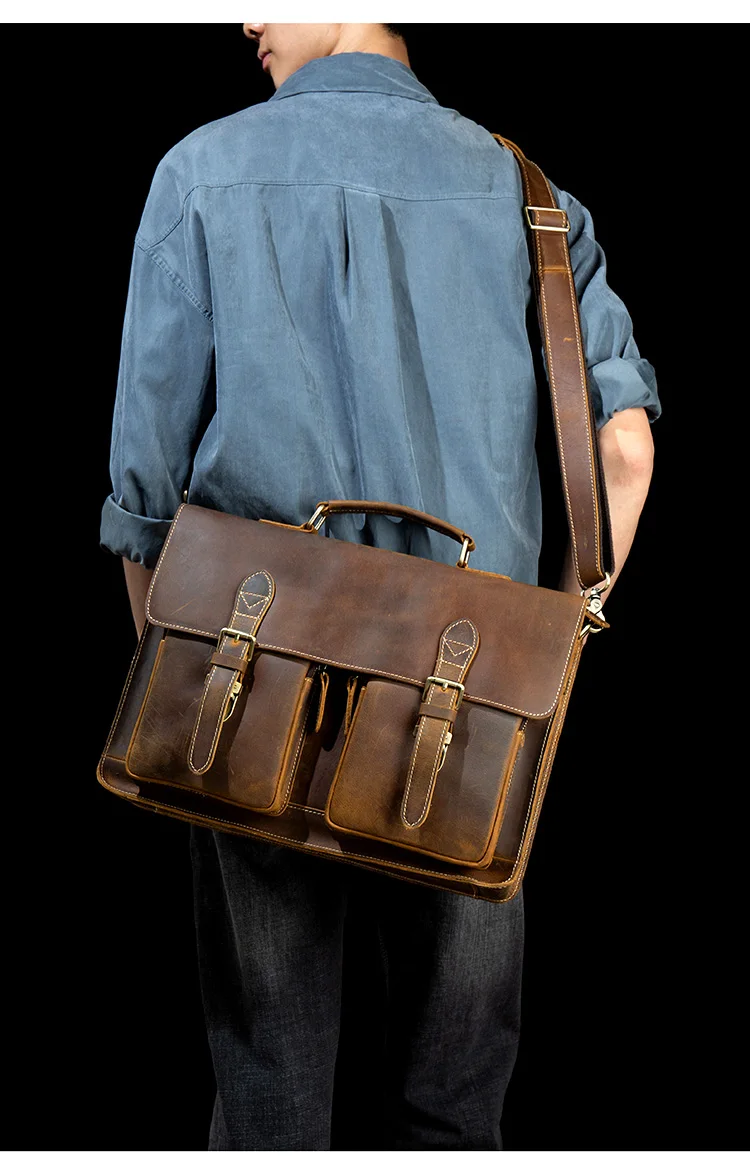 Distressed Brown Laptop Shoulder Bag Briefcase
