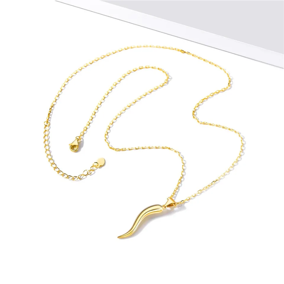 ホルン♬シルバーネックレス U7 925 スターリングシルバーイタリアホーンネックレス女性男性信念