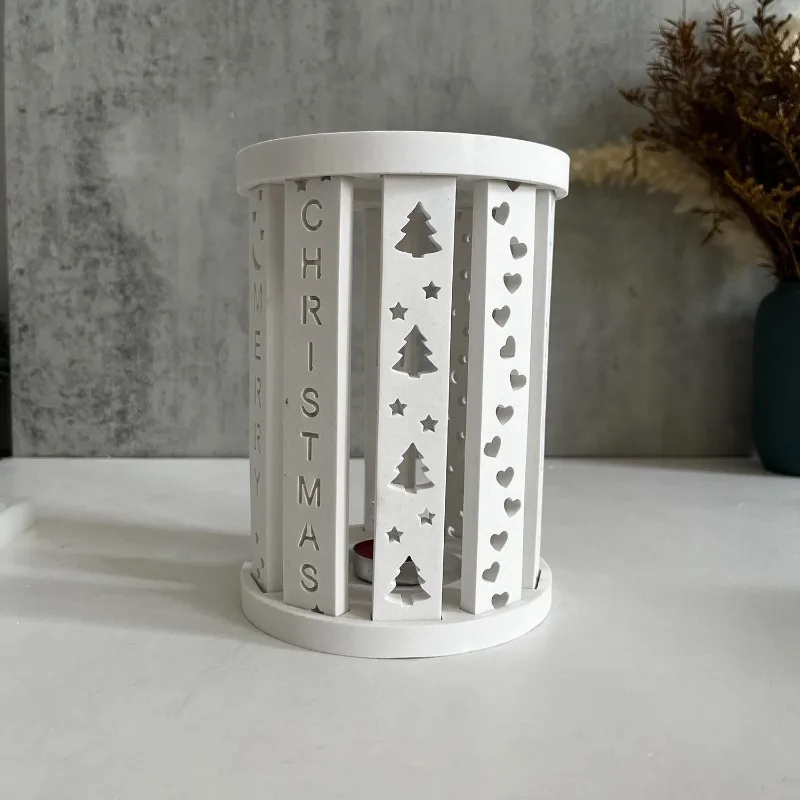 Christmas Series Lantern Candle Holder Silicone Mold Long Strip Splicing Tea Lamp Molds Christmas Tree Star Candlestick Mold