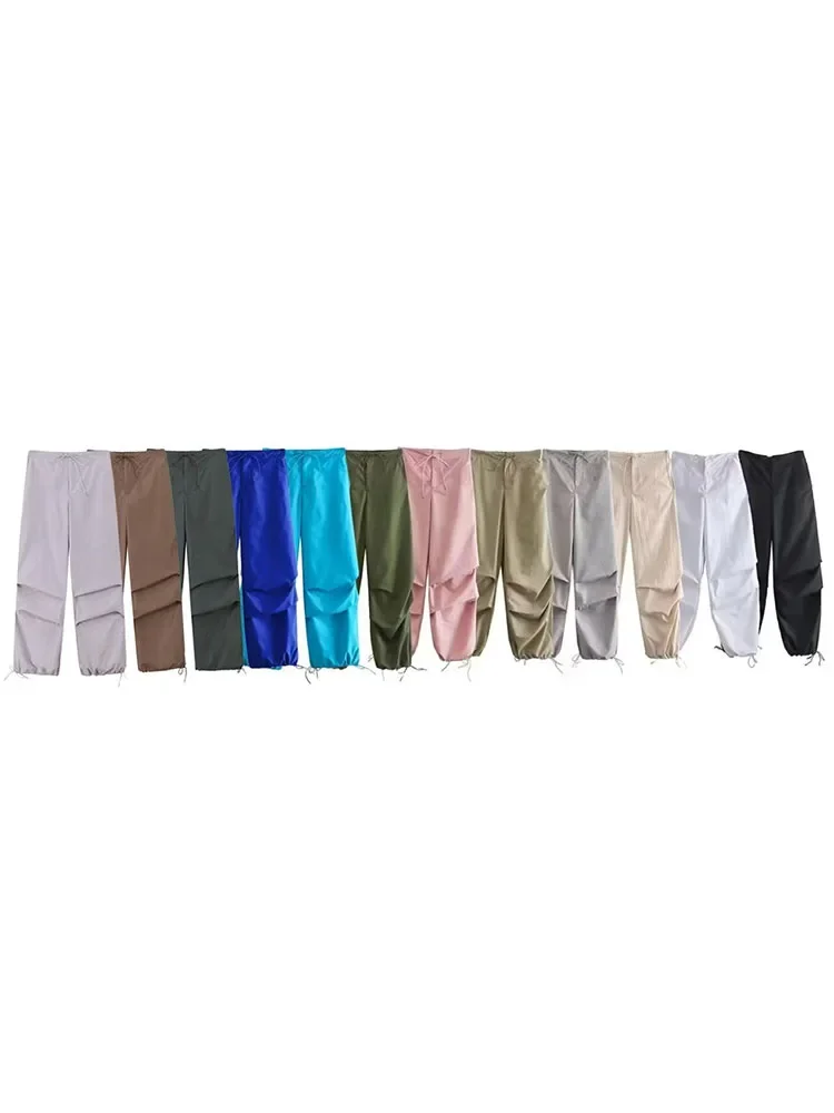 

Women 2023 Winter New Chic Fashion Jogging Straight Pants Vintage High Waist Elastic Drawstring Female Trousers