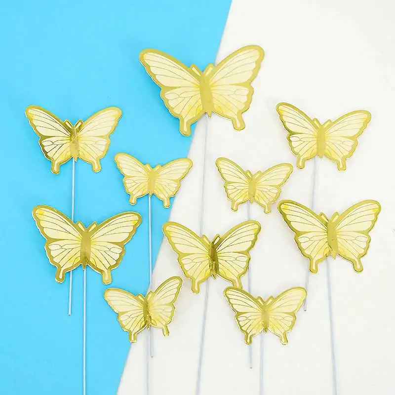 Elegant Gold & Pink Butterfly Cake Toppers - Princess Party & Wedding Decor