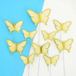 Elegant Gold & Pink Butterfly Cake Toppers - Princess Party & Wedding Decor - 20PCS (B Yellow)