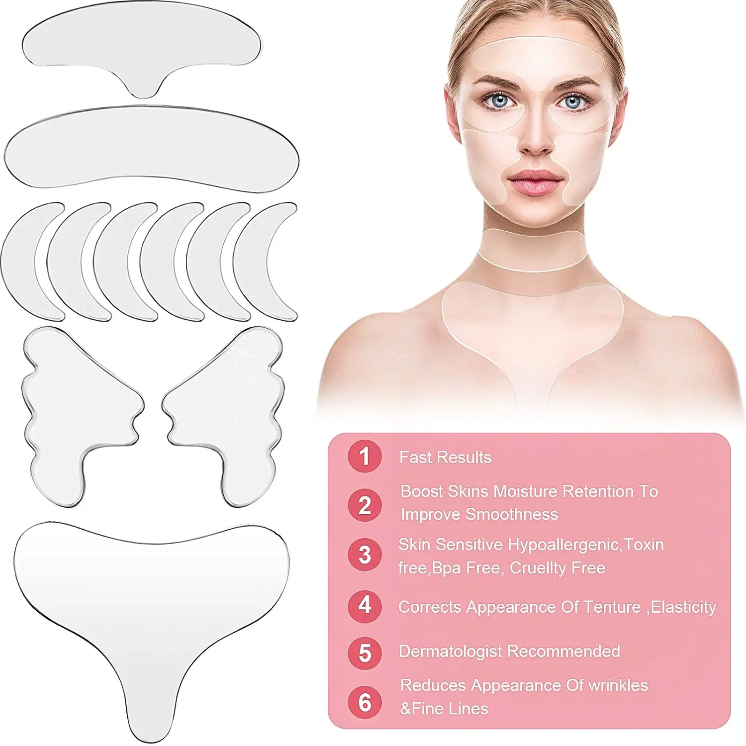

3/5/11/16pcs Reusable Silicone Chest Pads Silicone Neck Pad Forehead Pad Set Cleavage Pad Eye Mask Cheek Stick Facial Care