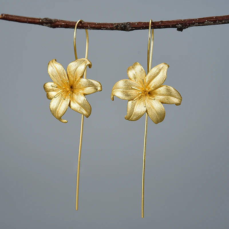 

Женские серьги-подвески «листья и цветы» Lotus Fun, серьги из настоящего серебра 925 пробы ручной работы, ювелирные изделия