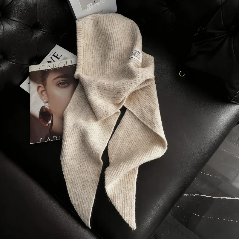 Korean Balaclava Bonnet Y2K Wool Knitted Hat Scarf One Piece Thickened Warm Retro Neck Protection Winter Accessories