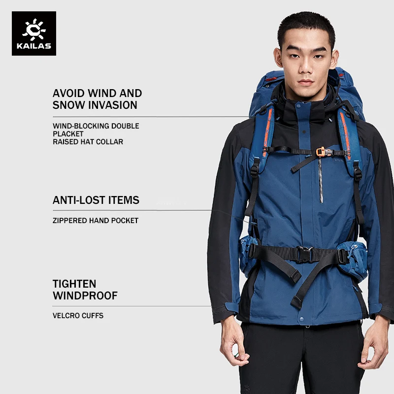 KAILAS 3 In 1 Down Jacket for Men Autumn/Winter Solid Warm Hiking Camping Skiing Windbreaker Outdoor Windproof Jackets KG110383 down jackets