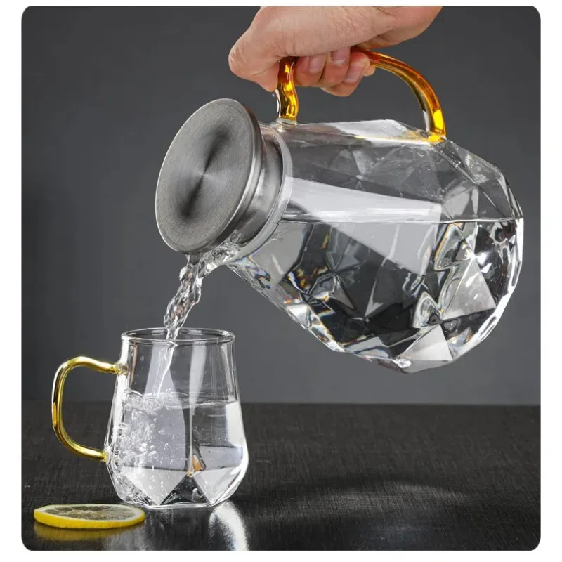 Fashionable Light Luxury Diamond Glass Tea Set Teapot Hot Cold Water Jug Transparent Coffee Pot Kettle Water Bottle