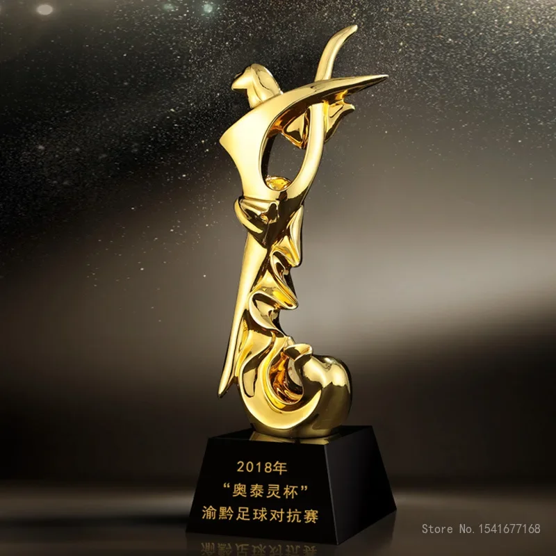 Customized Resin Trophy Award, Electroplating Golden Cup, Sports Trofeo, Educational Excellent Company, Competition Toy, 1Pc
