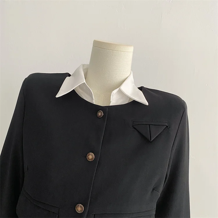 Y2K 3 Piece Set Women Cropped Coat + Long Sleeve Shirt + High Waist Halter Ruffles Mini Dress Korean Chic Fashion Sexy Outfits