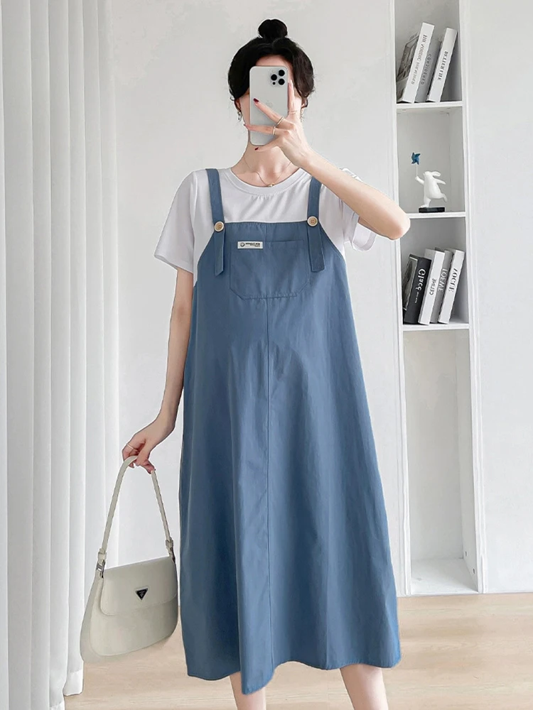 

Summer Pregnant Women Clothes Set White Short Sleeve + Slip Dress Pregnancy Solid Color Loose Skirt Female Girls Casual Clothes