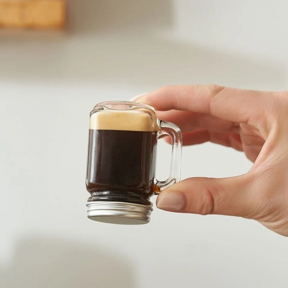 35ml Portable Mini Mason Jar with Handle Leakproof Glass Water Bottle for Milk Cold Brew Coffee Crystal Wine Whisky Glass 5